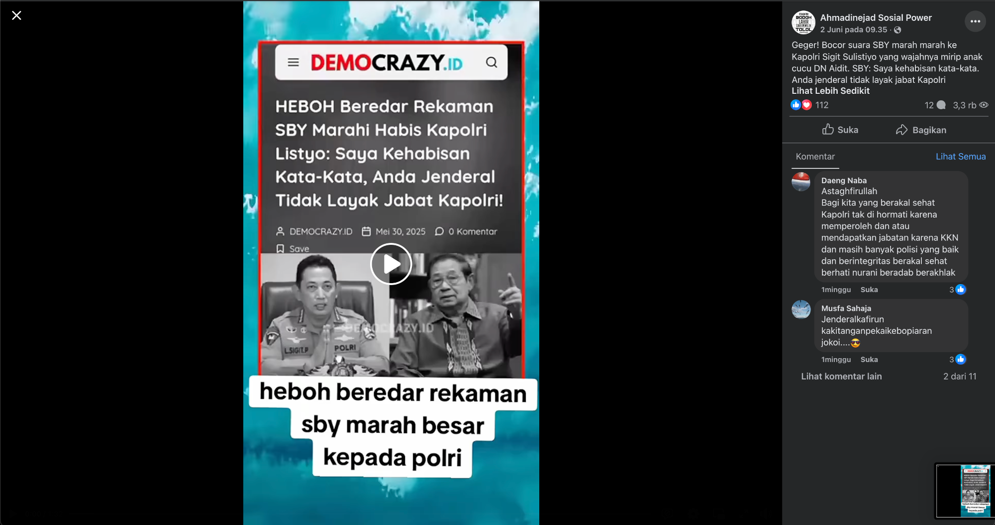 Sebuah rekaman suara yang diklaim milik mantan Presiden RI dan pendiri Partai Demokrat, Susilo Bambang Yudhoyono (SBY), viral di media sosial.