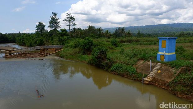 Kondisi sungai Akejira yang bersebelahan dengan lahan sawah milik petani di Desa Kulo Jaya, transmigran Kobe. 
